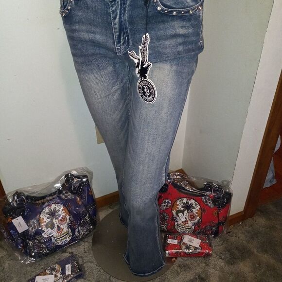 Riding Free Motorcycle Rhinestone Jeans - Picture 5 of 8